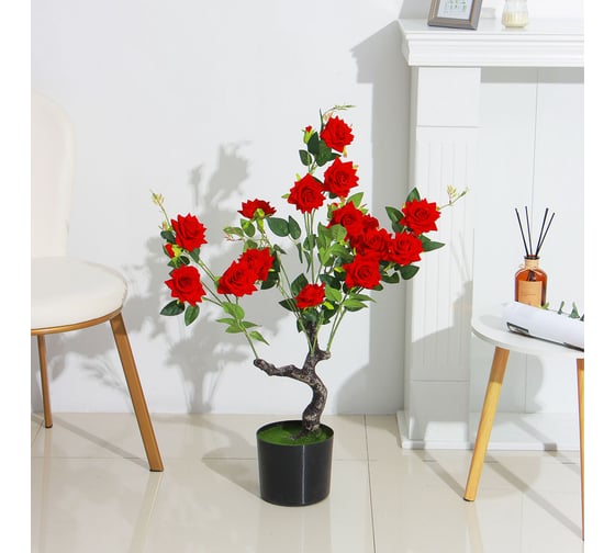 Искусственное растение INBLOOM Роза красная 85 см, PEVA, цемент 008-023