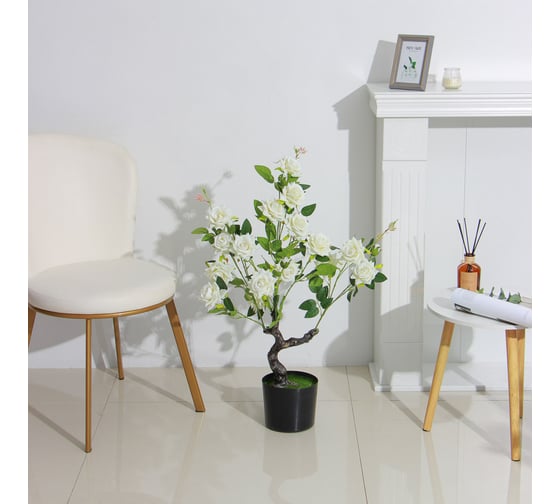 Искусственное растение INBLOOM Роза белая 85 см, PEVA, цемент 008-022