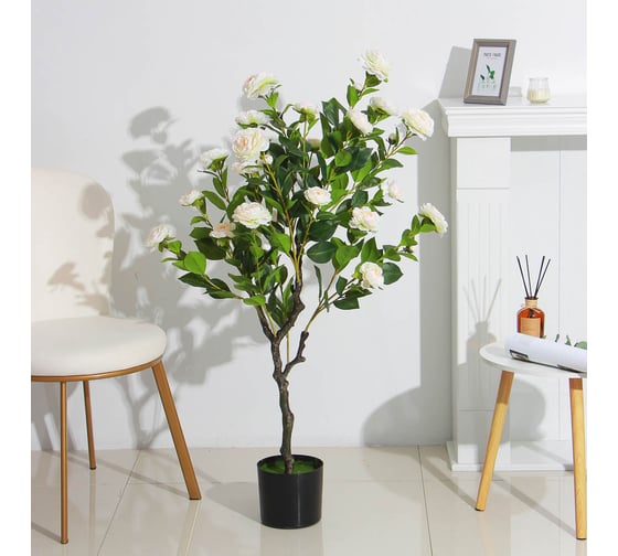 Искусственное растение INBLOOM Роза белая 130 см, PEVA, цемент 008-019