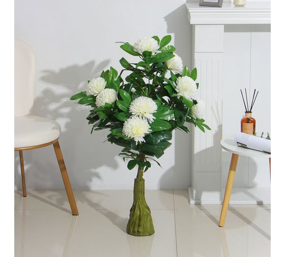 Искусственное растение INBLOOM Хризантема белая 85 см, PEVA, цемент 008-025