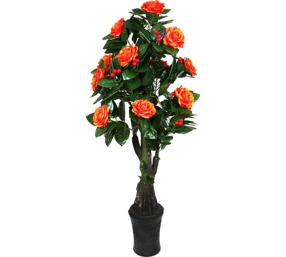 Искусственное растение INBLOOM Роза оранжевая 160 см, PEVA, цемент 008-018