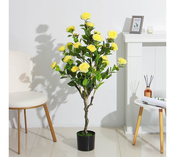Искусственное растение INBLOOM Роза желтая 130 см, PEVA, цемент 008-020