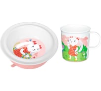 Комплект детской посуды: тарелка глубокая на присосе + кружка с нескользящим дном Пластишка 200 мл, белый 43132411622