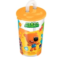Стакан с трубочкой Пластишка с декором ми-ми-мишки, 400 мл, оранжевый 431329008