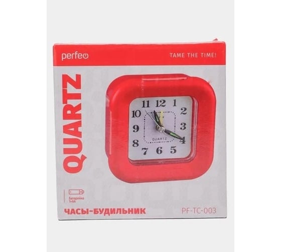 Часы-будильник PERFEO Quartz PF-TC-003 квадратные, 9,5x9,5 см, подсветка, красные 30015201