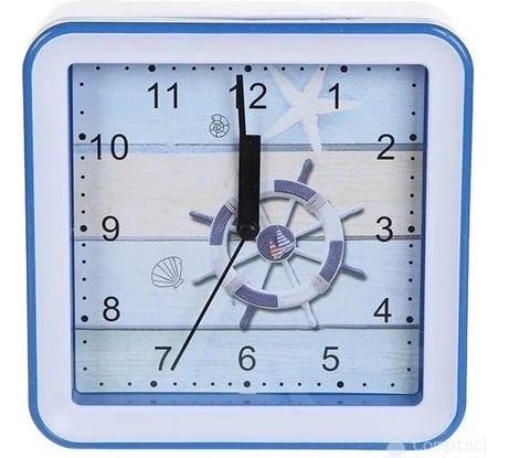 Часы-будильник Perfeo Quartz квадратные, 14,8x14,8 см, на стену, штурвал 30015224