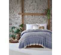 Плед Arya Home arya жаккардовый трехслойный муслин, 220x240, cora синий 8680943225214
