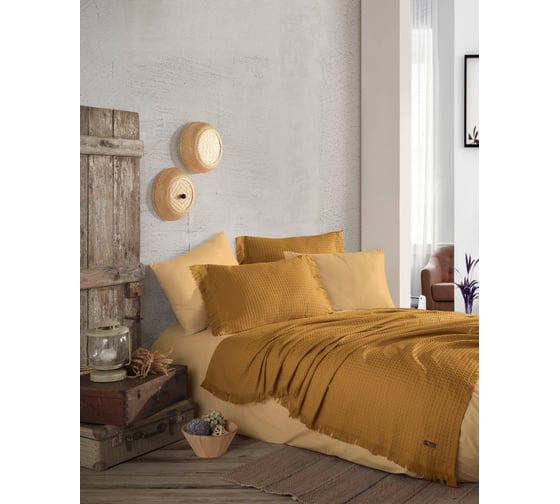 Плед Arya Home arya хлопок, с наволочками, 220x240, summer горчичный 8680943224972