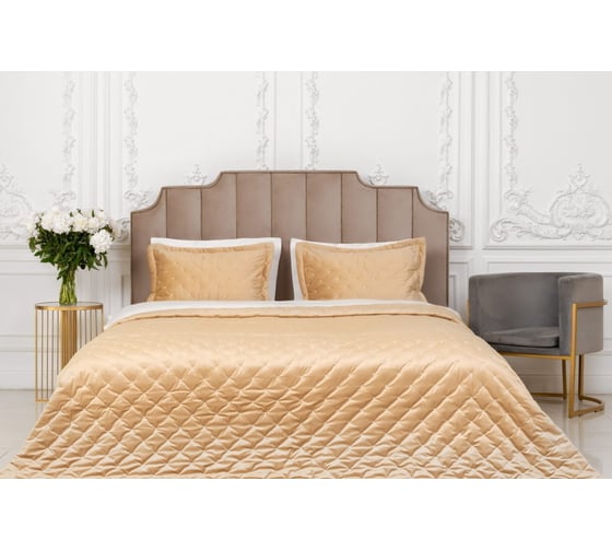 Покрывало Arya Home arya бархат, 250x260, 2 наволочки 50x70+5, ansel золотистый 8680943114044