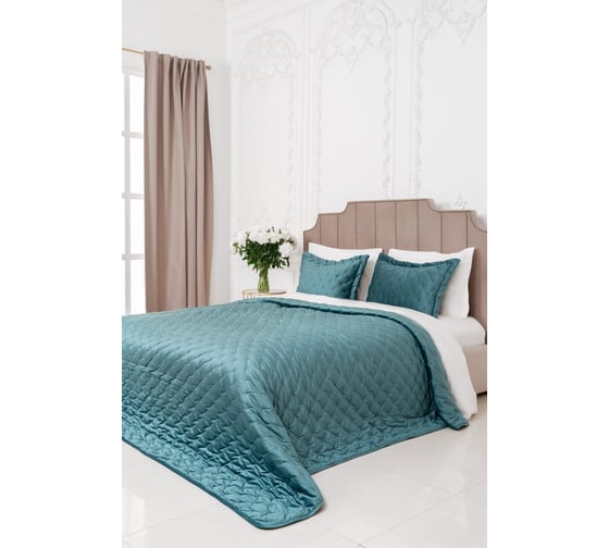 Покрывало Arya Home arya бархат, 250x260, 2 наволочки 50x70+5, ansel темно-бирюзовый 8680943083869