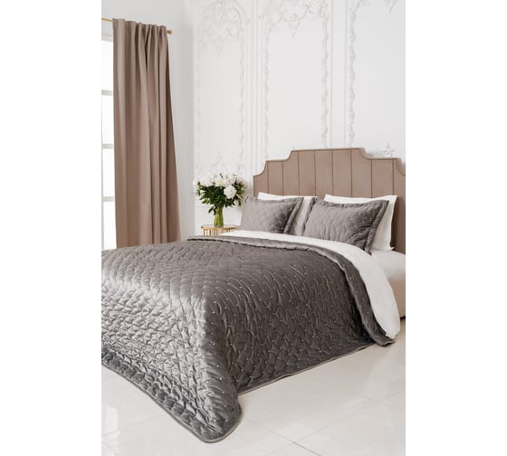 Покрывало Arya Home arya бархат, 250x260, 2 наволочки 50x70+5, ansel серый 8680943098023