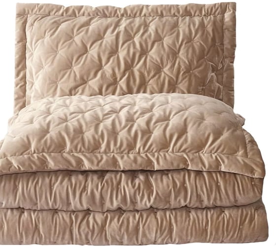 Покрывало Arya Home arya бархат, 250x260, 2 наволочки 50x70+5, ansel бежевый 8680943083845