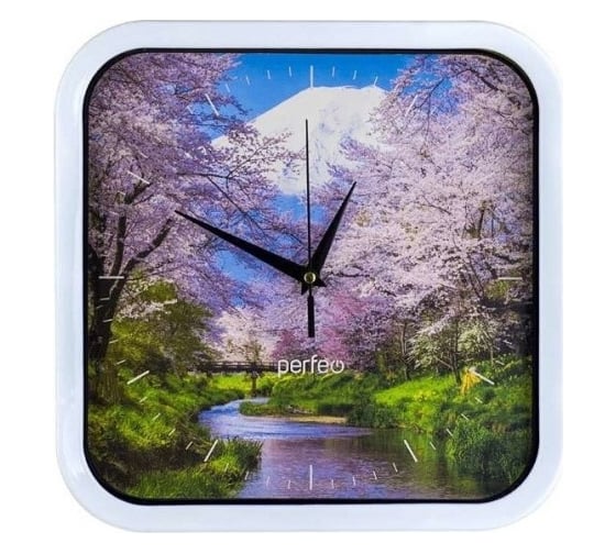 Настенные часы PERFEO квадратные 28x28 см, белый корпус/сакура циферблат PF-WC-004 30015268 1