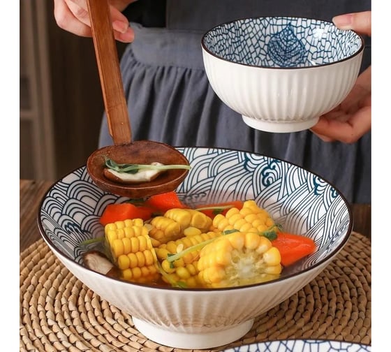 Набор тарелок ZDK Kitchen Japanese Collection, глубокие, 4 шт, цвет голубой, диаметр 20 см 371594bowl