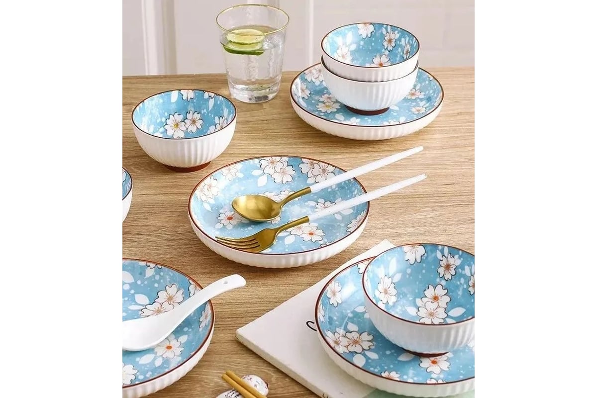 Набор тарелок ZDK Kitchen Japanese Collection, 4 шт, цвет голубой, диаметр  18 см Цветочки 371594-4 - выгодная цена, отзывы, характеристики, фото -  купить в Москве и РФ