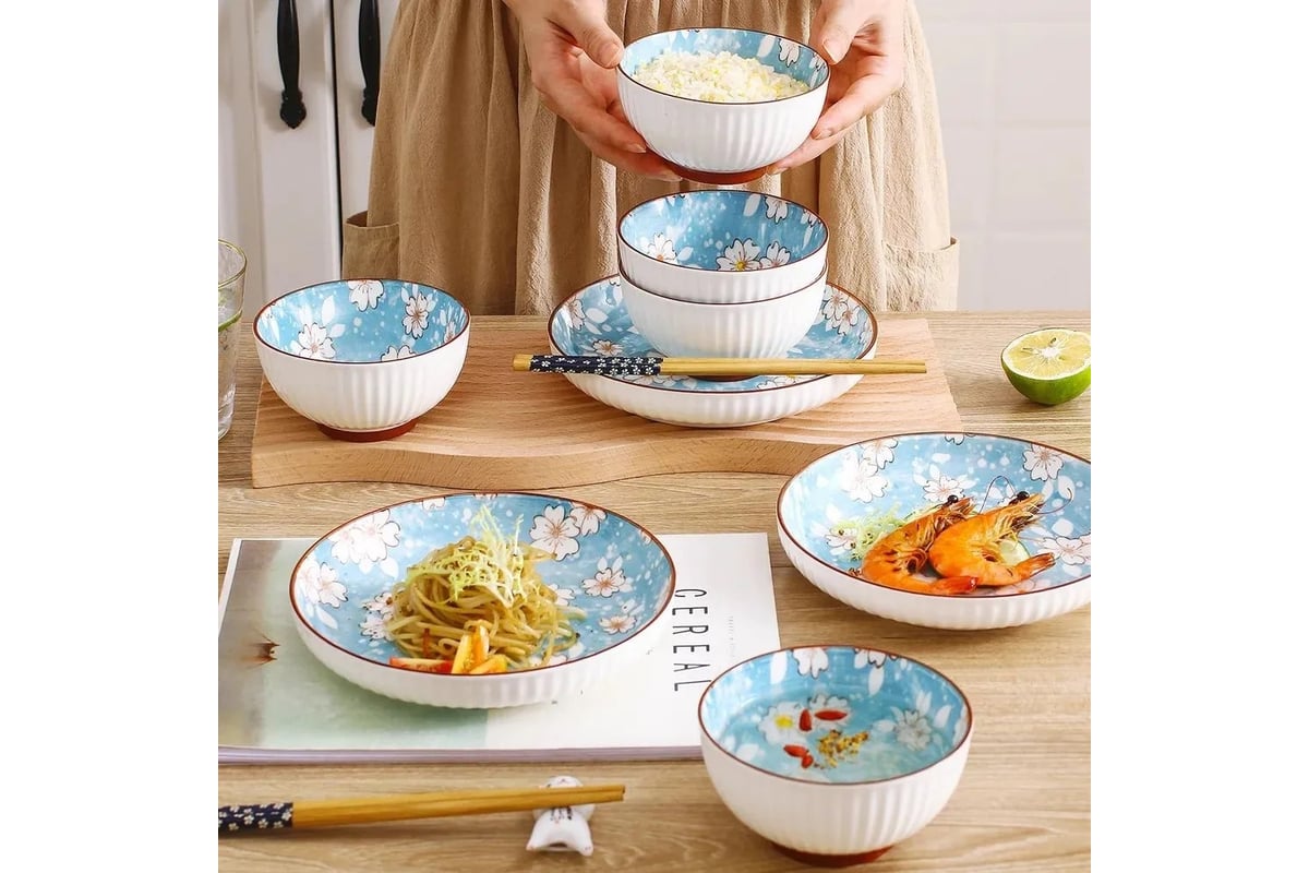 Набор тарелок ZDK Kitchen Japanese Collection, 4 шт, цвет голубой, диаметр  18 см Цветочки 371594-4 - выгодная цена, отзывы, характеристики, фото -  купить в Москве и РФ