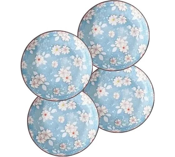 Набор тарелок ZDK Kitchen Japanese Collection, 4 шт, цвет голубой, диаметр 18 см Цветочки 371594-4