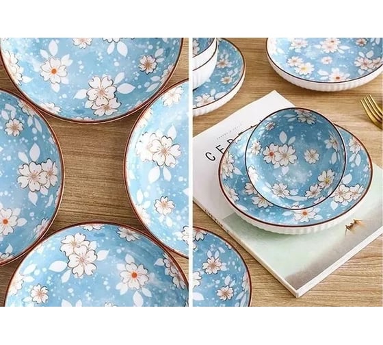 Набор тарелок ZDK Kitchen Japanese Collection, 4 шт, цвет голубой, диаметр 18 см Цветочки 371594-4