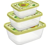 Комплект контейнеров для продуктов IDILAND прямоугольные 3 шт, 0.5 л + 0.85 л + 1.5 л с декором салатовый 221181820/04
