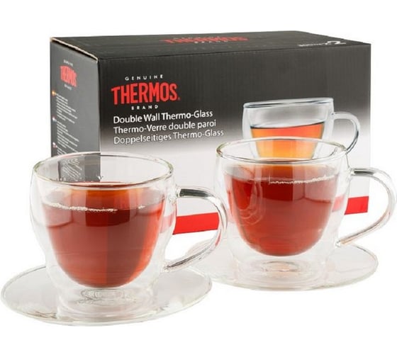Кружки из двойного стекла с блюдцем (2 шт.) THERMOS 0.3L 900722