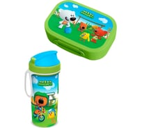 Набор Пластишка ланч-бокс 0.98 л и бутылка для воды с петлей 0.4 л, с декором ми-ми-мишки, зеленый 431330609