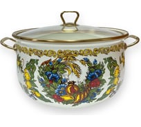 Эмалированная кастрюля OMS collection, диаметр 16 см, 2.1 л, белая, цвет ручек золото 1008-VL-16-Gd