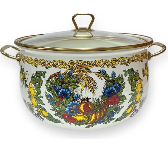 Эмалированная кастрюля OMS collection, диаметр 16 см, 2.1 л, белая, цвет ручек золото 1008-VL-16-Gd 1