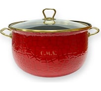 Эмалированная кастрюля OMS collection, диаметр 22 см, 5 л, красный, цвет ручек золото 1009-Rd-22-Gd