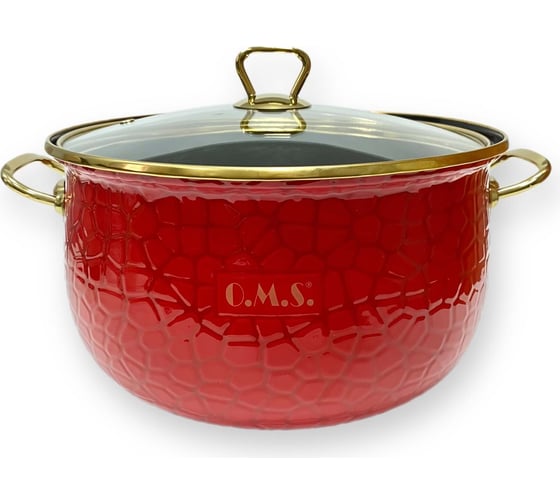 Эмалированная кастрюля OMS collection, диаметр 22 см, 5 л, красный, цвет ручек золото 1009-Rd-22-Gd