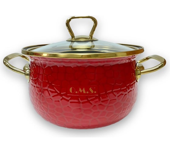 Эмалированная кастрюля OMS collection, диаметр 20 см, 3,9 л, красный, цвет ручек золото 1009-Rd-20-Gd