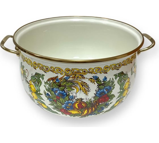 Эмалированная кастрюля OMS collection, диаметр 26 см, 8 л, белый, цвет ручек золото 1008-VL-26-Gd