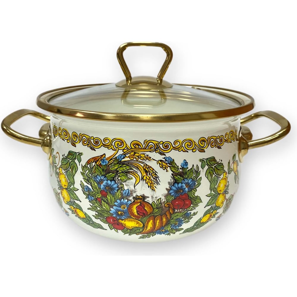 Эмалированная кастрюля OMS collection, диаметр 22 см, 5 л, белый, цвет ...