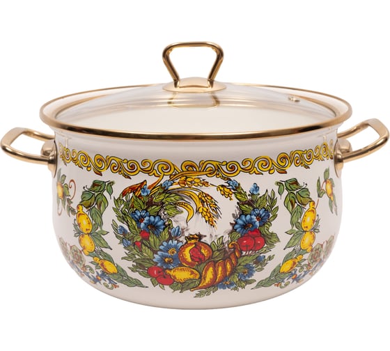 Эмалированная кастрюля OMS collection, диаметр 22 см, 5 л, белый, цвет ручек золото 1008-VL-22-Gd 1
