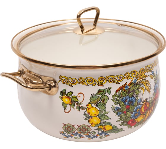 Эмалированная кастрюля OMS collection, диаметр 22 см, 5 л, белый, цвет ручек золото 1008-VL-22-Gd