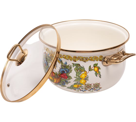 Эмалированная кастрюля OMS collection, диаметр 22 см, 5 л, белый, цвет ручек золото 1008-VL-22-Gd