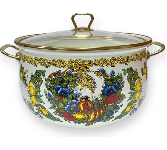 Эмалированная кастрюля OMS collection, диаметр 18 см, 2,8 л, белый, цвет ручек золото 1008-VL-18-Gd