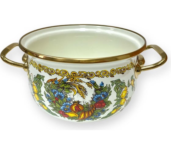 Эмалированная кастрюля OMS collection, диаметр 18 см, 2,8 л, белый, цвет ручек золото 1008-VL-18-Gd