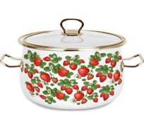 Эмалированная кастрюля OMS collection Клубника, диаметр 16 см, 2,1 л, белый, цвет ручек золотой 1001-KL-16-Gd