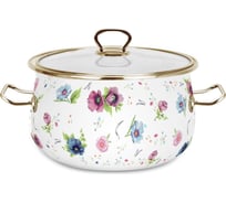 Эмалированная кастрюля OMS collection Полевые цветы, диаметр 22 см, 5 л, белый, цвет ручек золото 1005-FF-22-Gd