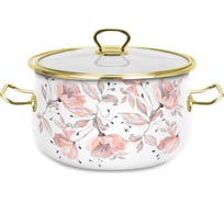 Эмалированная кастрюля OMS collection Розовые цветы, диаметр 22 см, 5 л, белый, цвет ручек золото 1003-PF-22-Gd