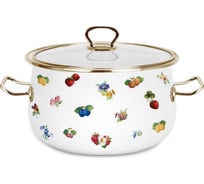 Эмалированная кастрюля OMS collection Ягоды, цветы, диаметр 24 см, 6,5 л, белый, цвет ручек золото 1002-AS-24-Gd