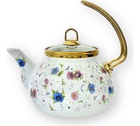 Эмалированный чайник OMS collection Полевые цветы 2.2 л, белый, золотые ручки 1007-FF