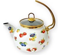 Эмалированный чайник OMS collection Ягоды, цветы 2.2 л, белый, золотая ручка 1007-AS