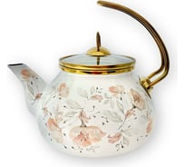 Эмалированный чайник OMS collection Розовые цветы 2.2 л, белый, золотая ручка 1007-PF
