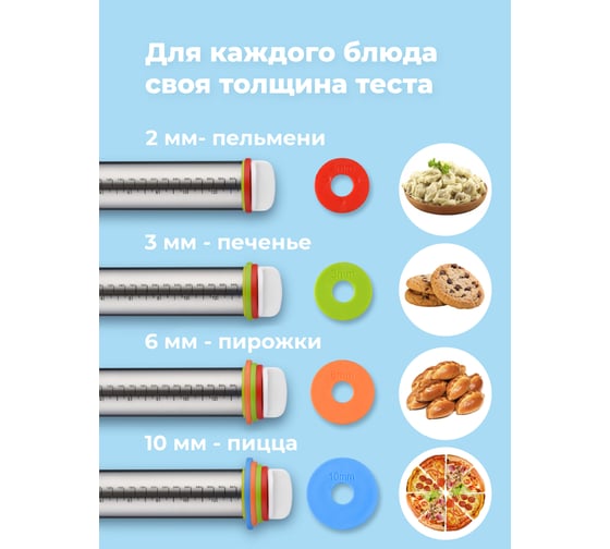 Скалка для теста с фиксатором толщины Sugar Day A8501