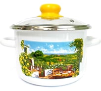 Цилиндрическая кастрюля Сибирские товары 2 л, с ободком, белая, со стеклянной крышкой, итальянский дворик ХП10411