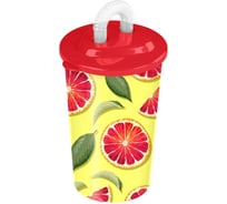 Стакан с трубочкой и декором Пластишка 400 мл, красный 43429950422