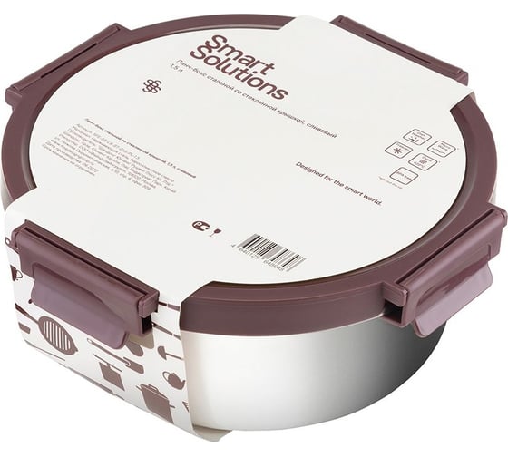Ланч-бокс Smart Solutions стальной со стеклянной крышкой, 1,5 л, сливовый SFE-SS-LB-ST-GLS-PL-1.5