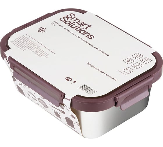Ланч-бокс Smart Solutions стальной со стеклянной крышкой, 1,8 л, сливовый SFE-SS-LB-ST-GLS-PL-1.8