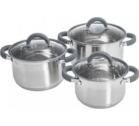 Набор посуды Webber BE-625/6 из нержавеющей стали 6 предметов 2.2 л, 3.0 л, 4.0 л со стеклянными крышками 4 Р1-00010170